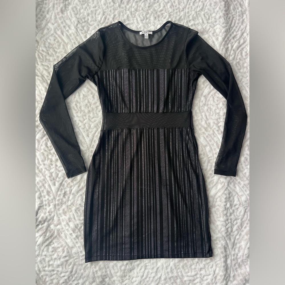 A.U.W Elegant Formal Women’s Black Diamond Mesh Dress | Size Small
